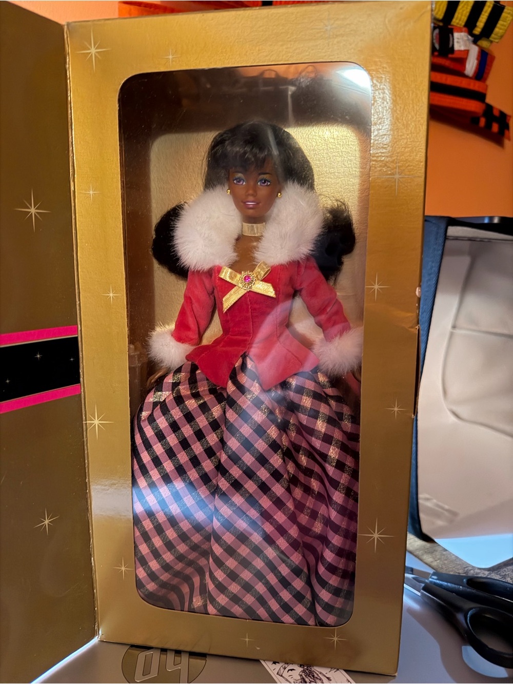 Mattel Black Fashion Doll in Red, Pink and White Holiday Ensemble